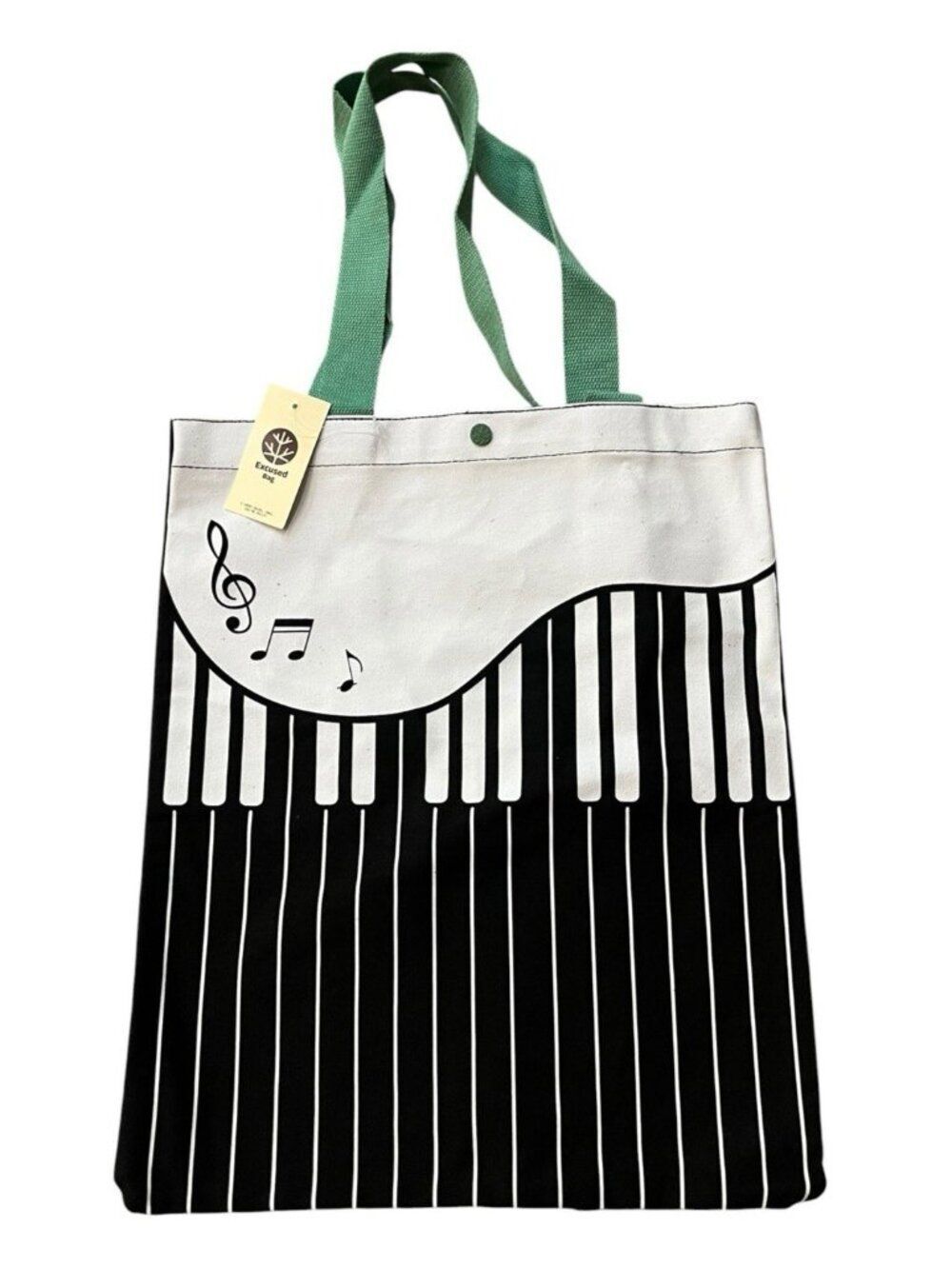 Black White Piano Keys Tote Bag Reusable Music Note Handbag Canvas Double Handle